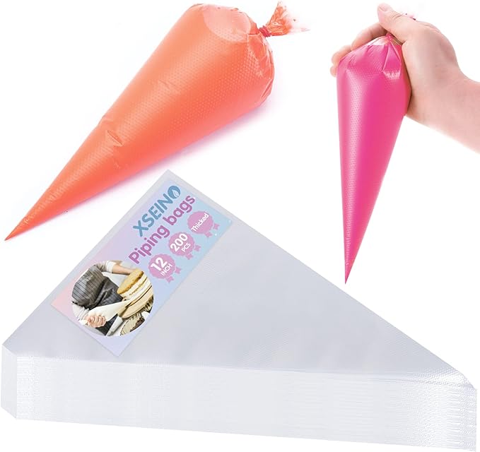 XSEINO Disposable Piping Bags, 12 Inch - 200PCS Heavy Duty Anti Burst Pastry Bags With Bump Non-slip Design For Icing and Frosting and Cookies Decoration Bags(Thickened)