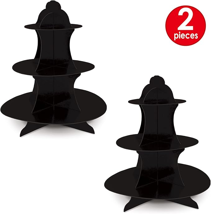 Beistle 2 Piece Durable Boardstock 3-Tier Cupcake Stands for Birthday Parties, Wedding Reception Centerpieces, Halloween Dessert Holders