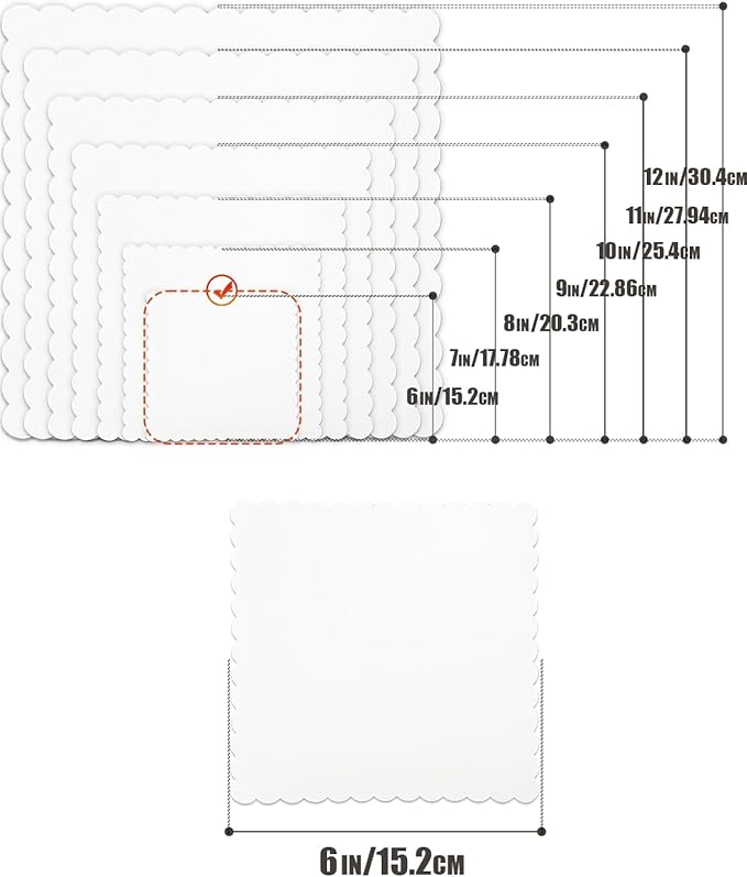 qiqee White 6 Inch Wave Cake Boards 15-Packs Squares Base Food-Grade Cardboard Wave Cake Plate（Thinner But Stronger）