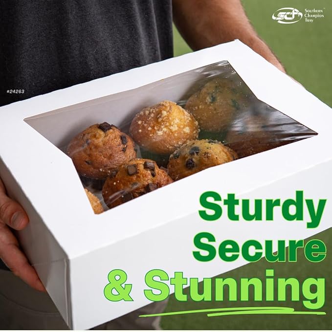 Southern Champion Tray 24323 Paperboard White Window Bakery Box, 18" Length x 4" Width x 3-1/2" Height (Case of 200)