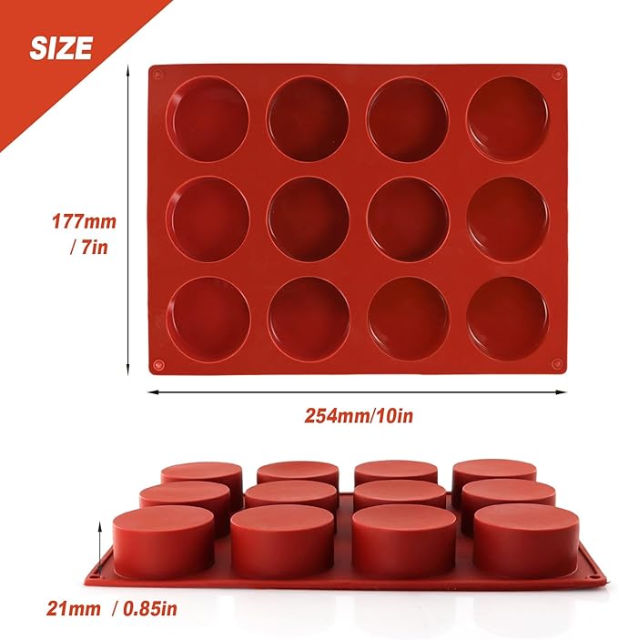 3-Pack Silicone Egg Molds - 2.1x0.85 Inch Round English Muffin & Breakfast Sandwich Maker, Reusable Non-Stick Baking Pan for Egg Patties, Whoopie Pies, Oven Safe (3Pc-12cups)