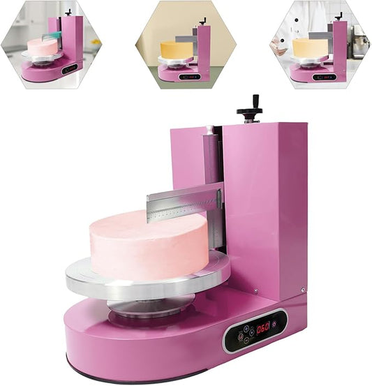 Electric Cake Decorating Machine, Electric Cake Icing Machine 4-12inch, Stainless Steel Automatic Cake Spreading Machine, 60-80 RPM 110V Automatic for Butter Cream, Pink