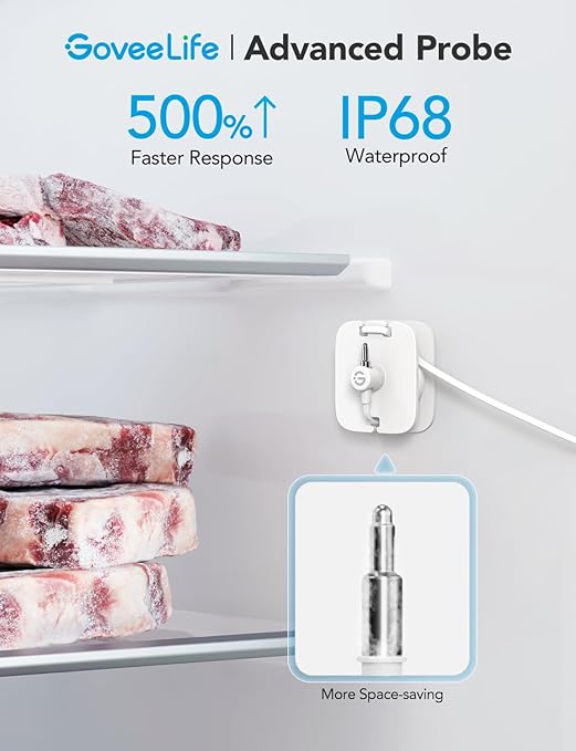 GoveeLife Freezer Thermometer Alarm 2 Pack, Smart Bluetooth Temperature Monitor Sensor for Refrigerator Hot Hub, 197 Ft Connecting Range APP Alert with Anti-False Freezer (WiFi Gateway Not Included)