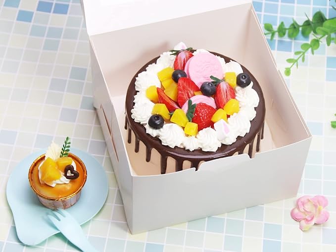 10Packs 8x8x5 Inches White Cake Boxes with Window, Gift Packing, Bakery Boxes, Dessert, Pastry, Cupcake, Pie Cookies, With Stickers,66 FT Twine (8 * 8 * 5 Inch, White)