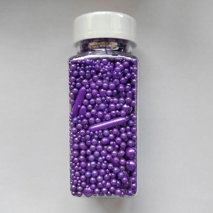 Edible Purple Pearl Sugar Sprinkles Candy Mix Size Baking Edible Cake Decorations Cupcake Toppers Cookie Decorating Wedding Party Valentine Halloween Christmas Supplies 100g/3.53oz
