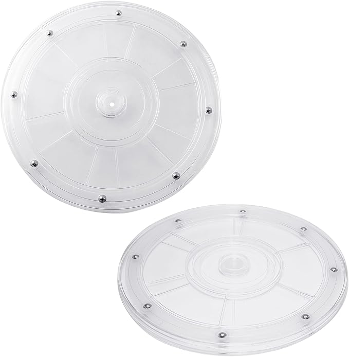 Murtenze 2Pcs 8 Inch Acrylic Turntable Organizer, Rotating Swivel Stand Spinner with Steel Ball Bearings for Kitchen Corner Cabinets Spice Rack Cake Decorating. (200mm,Clear)