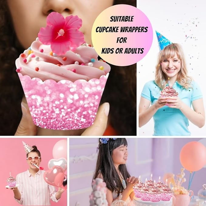 Andaz Press Party Cupcake Wrapper Decorations, Faux Pink And Lavender Purple Glitter, 24-Pack, Magical Unicorn Princess Girls Birthday Theme Colored Bulk Cake Supplies Purple Cupcake Wrappers