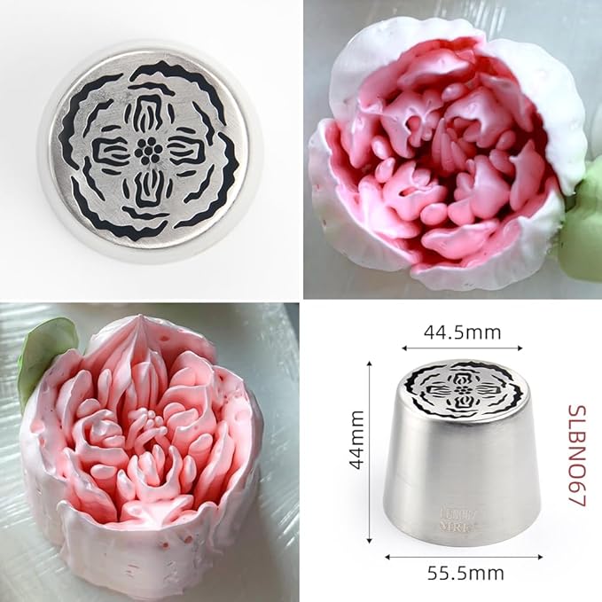 6 Pieces Stainless Steel Extra Large Russian Tulip Icing Tips Kit, Cupcake Dessert Marshmallow Piping Nozzles Set,1 Cleaning Brush,1 Medium Ruffle Icing Tip for Cake Decorations,Pastry Baking Tools