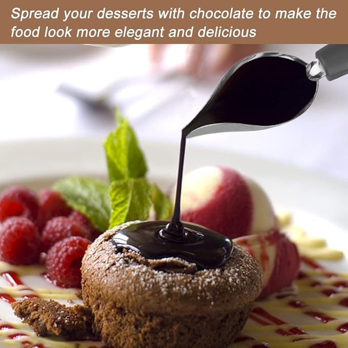 Chocolate Dipping Tool Set,2Pcs Drawing Decorating Spoon + 3Pcs Candy Dipping Tools,Stainless Steel Art Pencil Spoons Plated Decoration Spoons Set,for Decor Plates Cake Coffee