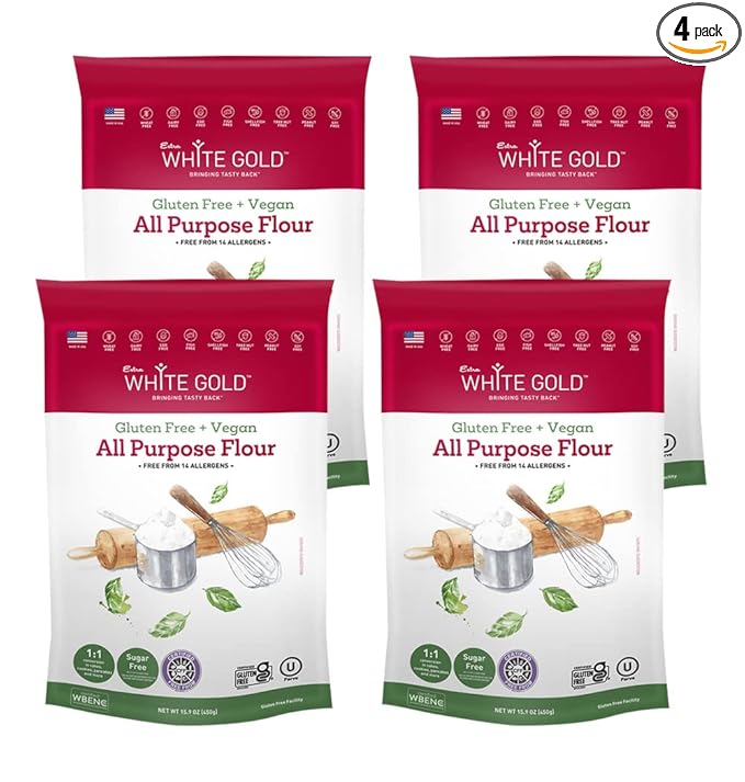 Extra White Gold All Purpose Flour – Gluten Free Flour Blend For Baking & Cooking – [Kosher] [Gluten Free] [Vegan] [Soy Free] [Nut Free] [Dairy Free] – 15.9 Ounces (4 pack)