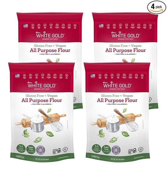 Extra White Gold All Purpose Flour – Gluten Free Flour Blend For Baking & Cooking – [Kosher] [Gluten Free] [Vegan] [Soy Free] [Nut Free] [Dairy Free] – 15.9 Ounces (4 pack)