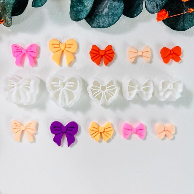 Polymer Clay Cutters Bow Set – 5PCS Cute Bow Clay Cutters for Polymer Clay Jewelry, Sweet Ribbon Clay Earring Cutters Shapes, DIY Clay Tools for Earrings, Charms and Crafts