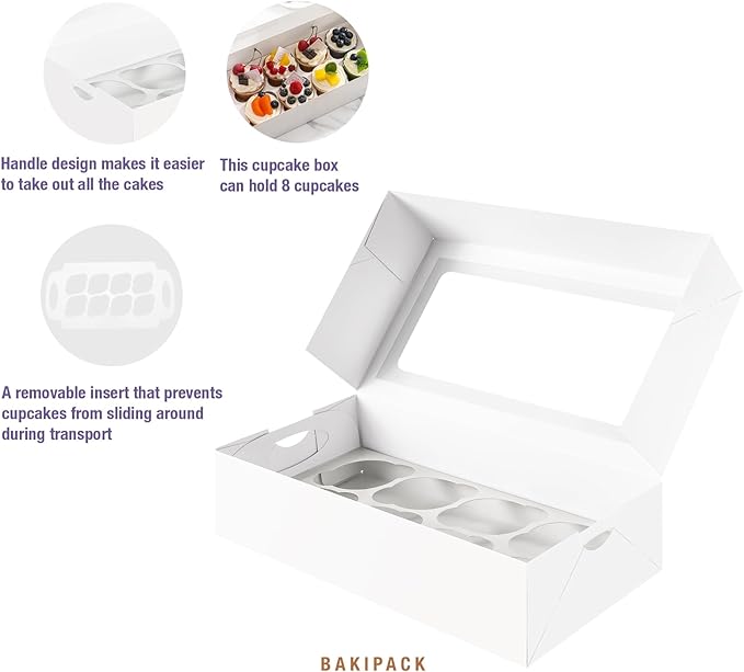 15 White Cupcake Boxes 8 Count with Window and Inserts, Cupcake Containers, Cupcake Boxes for Cupcakes, Muffins
