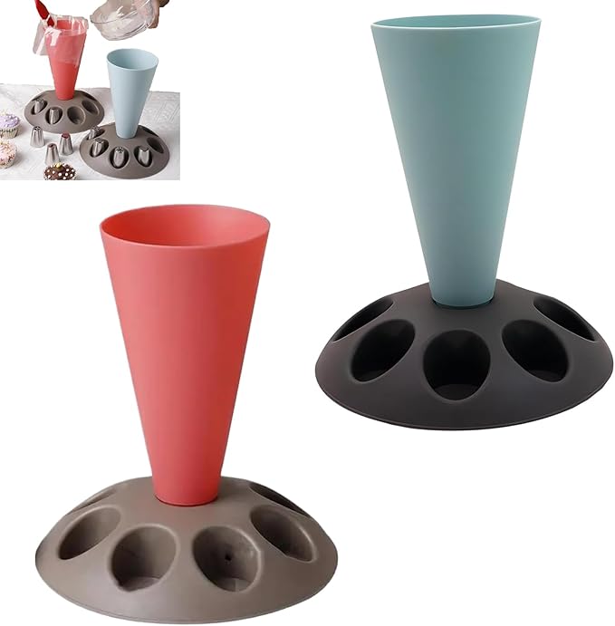 Piping Bag Stand and Tip Organizer With 8 Holder Slots for Filling - Plastic Pastry Bag Holder - Cake Decorating Kit and Baking Accessories