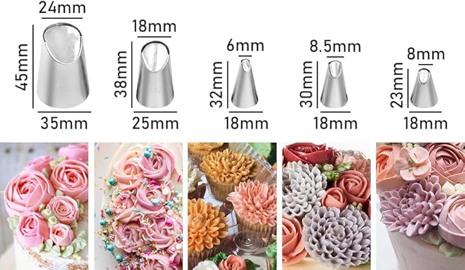 Dr.Pedi 5 Pieces Rose Flower Piping Tips Set Cake Decorating Tips Icing Piping Nozzles Set Cupcake Decorating Kit Cupcake Pastry Tool