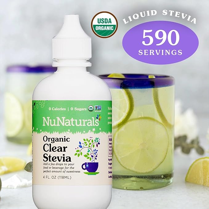 NuNaturals Organic Clear Extract Stevia, Plant-Based Sweetener, Plastic Bottle, 4 oz