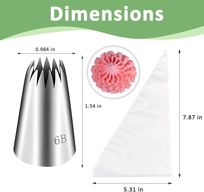 FANTEXY 3 Pieces 6B Large Piping Tips with 20 Disposable Piping Bags,Piping Bags and Tips Set,Frosting Icing Tip,Cake Decorating Kit,Large Icing Nozzle,Frosting Star Tip for Churro Cupcake Cookie