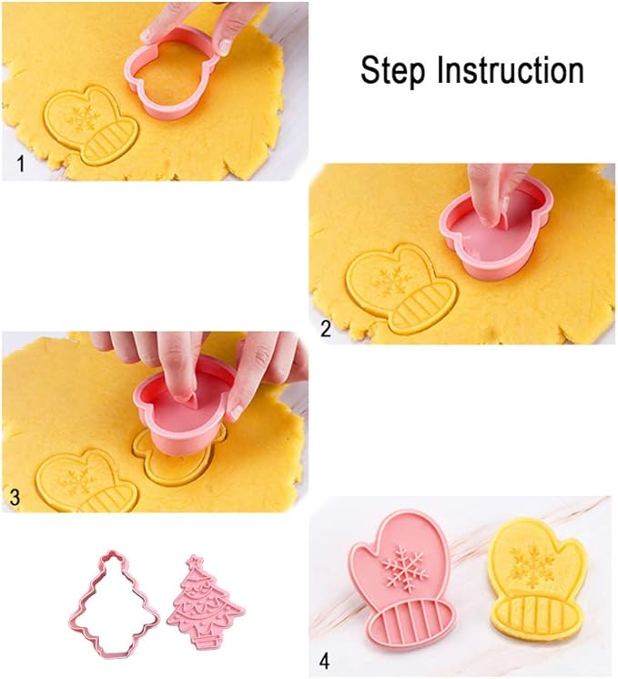 Novel Christmas Cookie Cutters and Stamper, Xmas Tree, Glove, Reindeer, Santa, Sock, House 3D Cookie Cutters Set for Christmas Baking (Pack of 12)