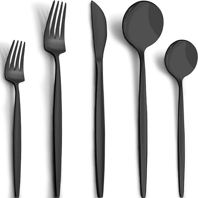 40-Piece Matte Black Silverware Set for 8, CEKEE Stainless Steel Flatware Cutlery Set, Cutlery Kitchen Utensils Set for Home Restaurant Apartment, Include Knife Forks and Spoons Silverware Set
