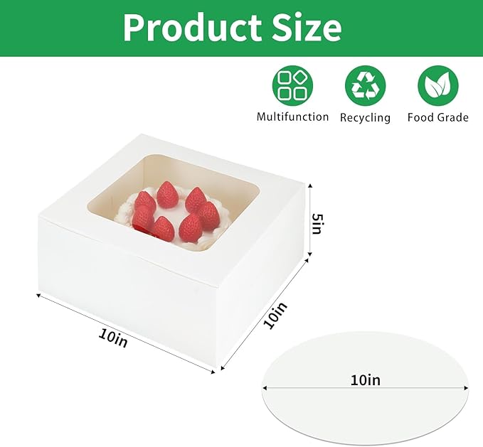 30PCS White 10x10x5 Inches Cake Box,Cake Boxes Set (60Pcs,30Pcs Boxes and 30Pcs Boards) with Cake Boards,Bakery Boxes with Clear Window for Cake,Dessert,Cookie,Birthday,Party,Wedding