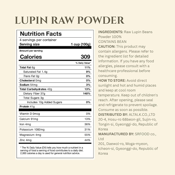Lupinery LUPIN BEAN MEAL FLOUR for baking and cooking NON-GMO/GLUTEN FREE/SUGAR-FREE/PLANT-BASED PROTEIN