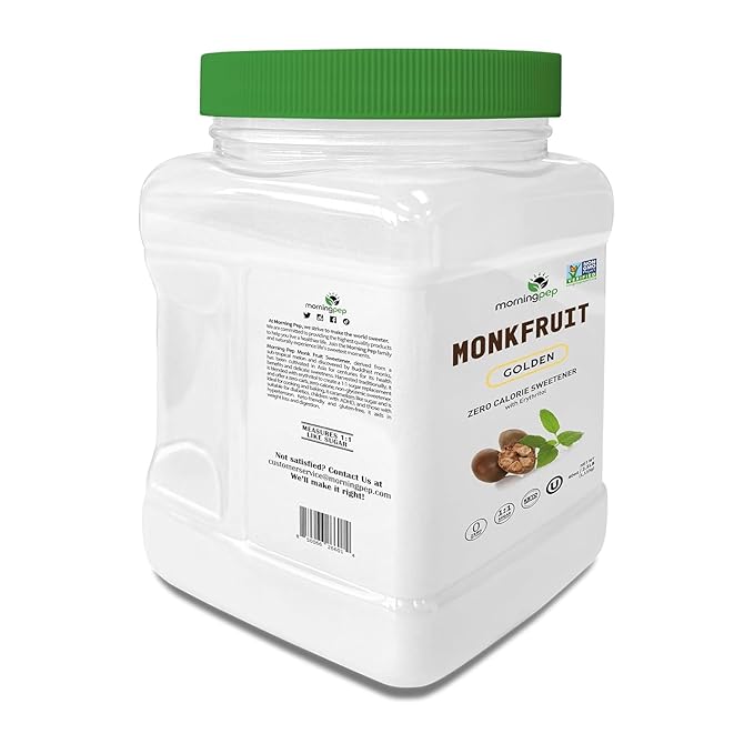 Morning Pep Monk Fruit Sweetener, golden Sugar Substitute, 2.5 lb, Keto Friendly, 1:1 Sugar Replacement, Zero Calorie, Non-GMO, Kosher, Golden - 2.5 lb