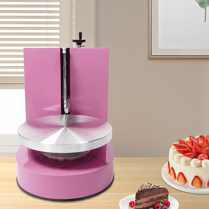 200W Automatic Cake Decorating Machine, 4-12 inch Cake Cream Spreading Machine Birthday Cake Cream Smooth Coating Decoration Rotation Speed 60-320rpm for Cake Shops, Dessert Shops (Pink)