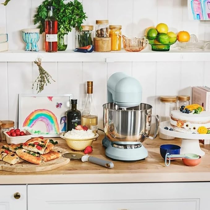 Beautiful 5.3 QT Stand Mixer w/Tilt-Head Design, Stainless Bowl, 300-Watt Power, 12-Speed Control, Includes Beater, Dough Hook, Whisk, Splash Shield (Hydrangea)