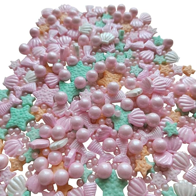 Homankit Mermaid Sprinkle Sweets Sprinkles for Baking Dessert Cupcake Cake Topper Starfish Shell Pearl Mermaid Candy Mix 3.53 Ounces