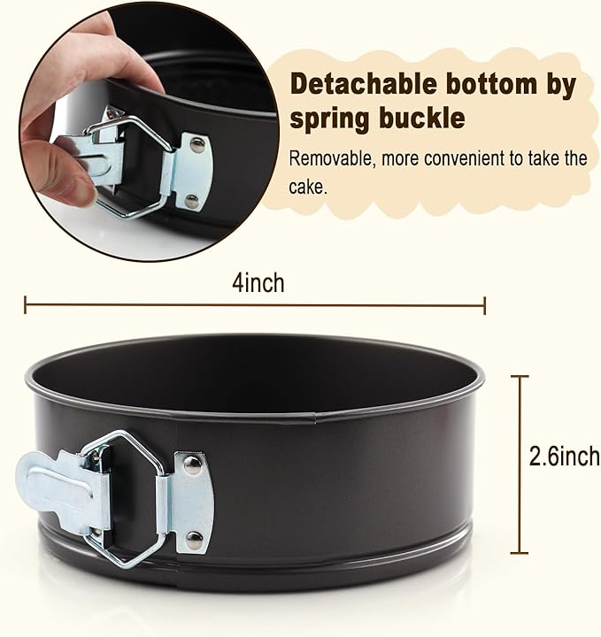 4 Inch Premium Non-stick Springform Pan, Leakproof Round Cheesecake Pan with Removable Bottom, Spring Form for Baking (Black)