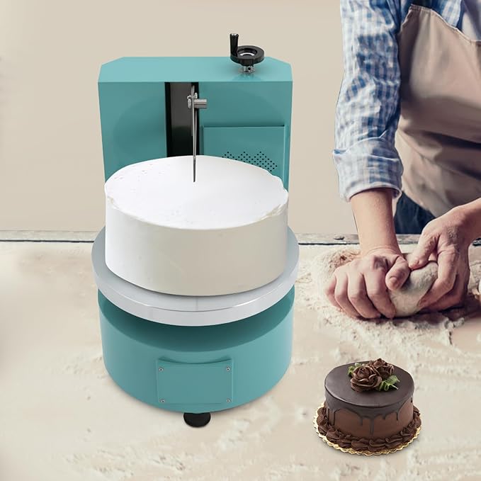 Cake Decorating Coating Machine with Graduated Scraper, 0-200RPM Rotating Speed Cream Spreading Automatic Frosting Turntable for 4-12inch Cakes (Blue)