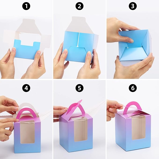 acDesign 100Pcs Single Cupcake Carrier With Window Handle and Inserts 3.6in*3.6in*4.3in Cupcake Boxes Individual for Bakery Wrapping Gift (Gradient)