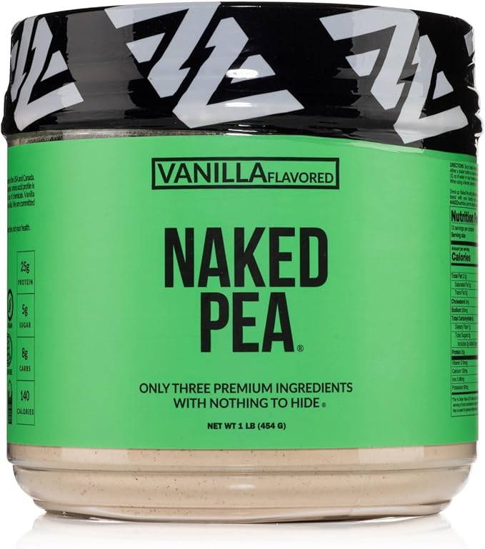 NAKED Vanilla Pea Protein Isolate from North American Farms, Only 3 Ingredients, Vanilla Vegan Protein, Gluten-Free, Soy Free, GMO Free - 1LB