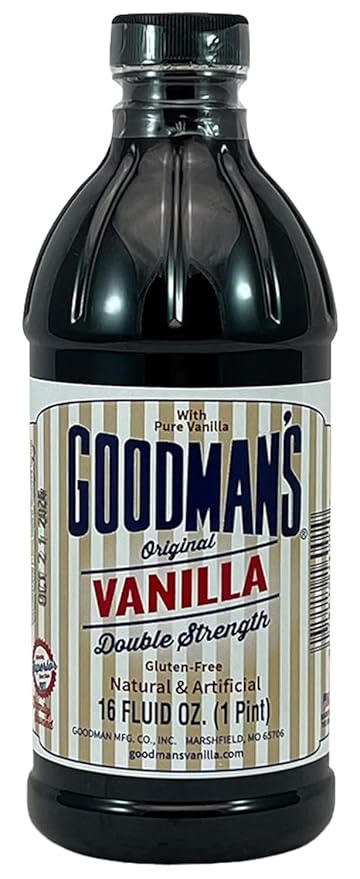 Goodman's Original Vanilla Double Strength - Gluten-Free, Non-GMO, Kosher, Low Carb & Low Calorie, a Blend of Artificial flavors with Pure Vanilla - No Animal Products, No Sugar (16oz Bottle)