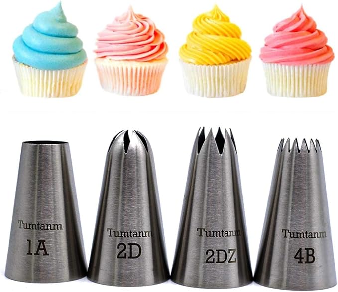 Large Cake Decorating Piping Tips, 4 Pack Stainless Steel Piping Nozzle Cake Decorating Pastry Tips Tool for Baking