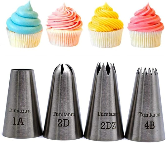 Large Cake Decorating Piping Tips, 4 Pack Stainless Steel Piping Nozzle Cake Decorating Pastry Tips Tool for Baking