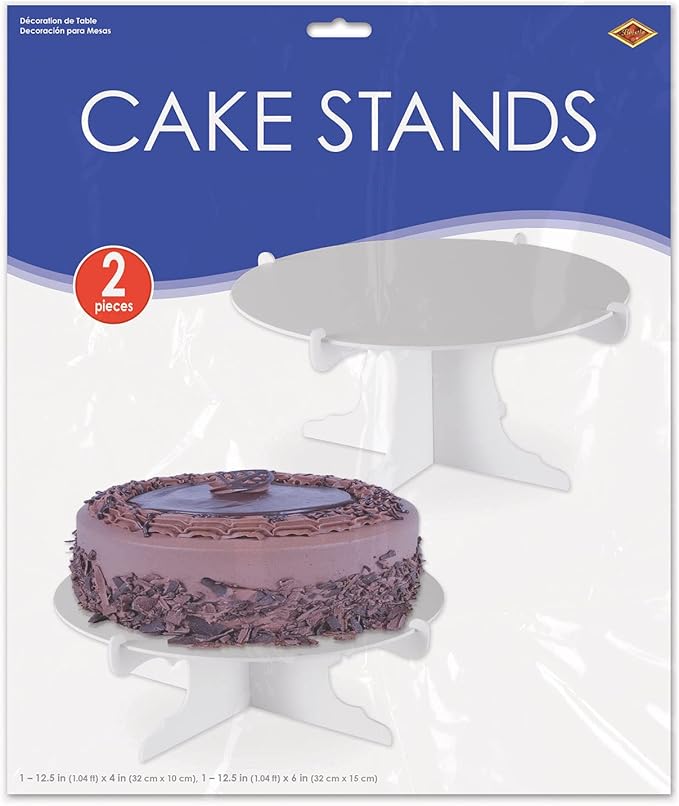 Beistle 2 Piece Durable Cake Stands for Weddings Birthday Party Cupcake Holders Baby Shower Celebration Supplies, 12.5" x 6", White