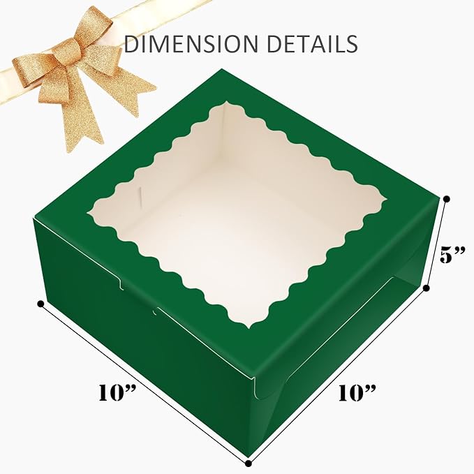 Bakepacker 36pcs 10x10x5 Inches Deep Green Cake Boxes with Window 18-Packs, 10 Inch Bakery Boxes (18 Cake Boxes +18 Cake Boards Included)