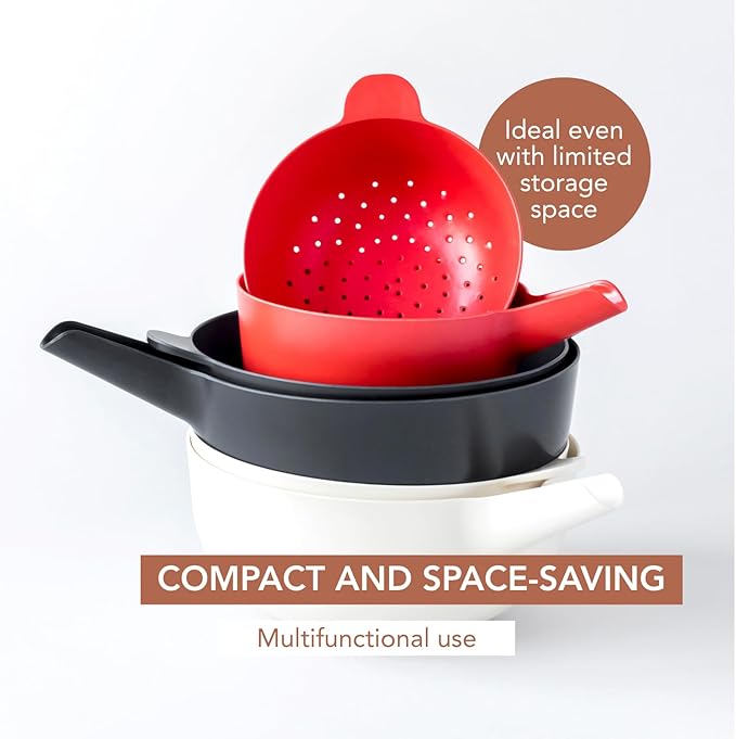 EKOBO Small Mixing Bowl and Colander Set White– 60 oz BPA-Free Eco-Composite – Nesting Kitchen Mixing Bowls for Washing Mixing Serving – Compact Dishwasher Safe Kitchen Essentials