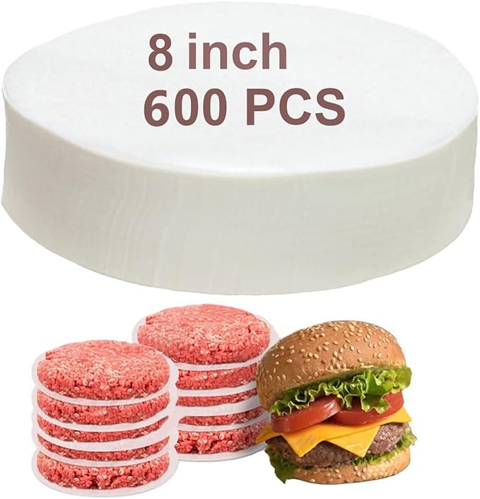 600pcs 8 Inch Parchment Paper Rounds for Baking, Non Stick Baking Parchment Circles, Burger Patty Paper for Round Cake Pan, Springform Pan, Burger Press,Separating Frozen Patties (8")