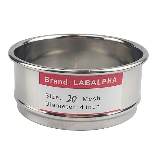 LABALPHA 20 Mesh Lab Sieves, Test Sieve #20 Mesh, 4'' Diameter, 304 Stainless Steel Wire Cloth (0.9mm)