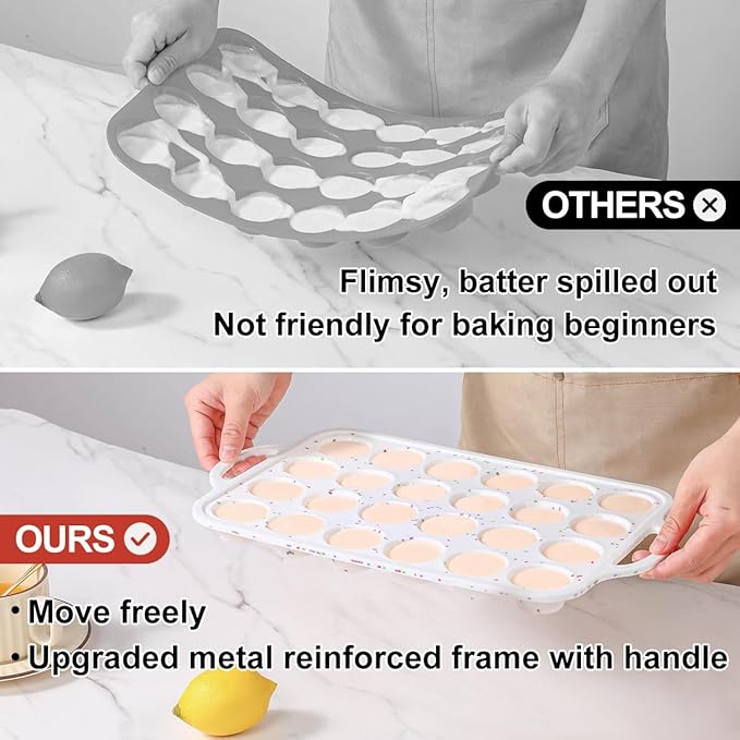 CAKETIME Silicone Mini Muffin Pan, Metal Reinforced Frame 24 Cups Cupcake Pan with Handle Nonstick for Baking Muffins, Cupcakes, Egg Bites