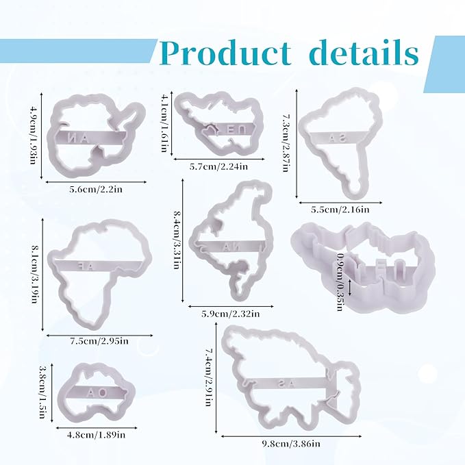 7 PCS World Map Shape Cookie Cutters, Cake Decorating Stencil, Seven Continents Shape Cookie Cutter Set, for Cake, Cookies, Cupcakes, Fondant, Pastry