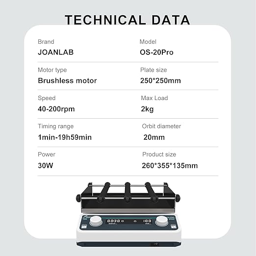 JOANLAB Lab Orbital Shaker Mixer 40-200rpm Adjustable, Timed and Continuous Modes,Digital Orbital Rotator Shaker (OS-20PRO)
