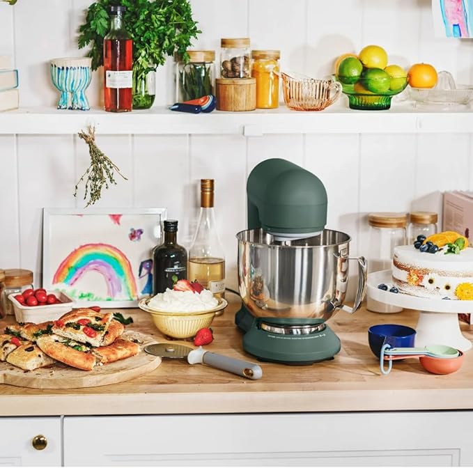 Beautiful 5.3QT 300W Stand Mixer with 12 Speeds, Tilt-Head, Splash Guard & Dishwasher-Safe Accessories, Soft Matte Finish – Mixes Up to 9 Dozen Cookies, Includes Dough Hook & Whisk (Thyme Green)