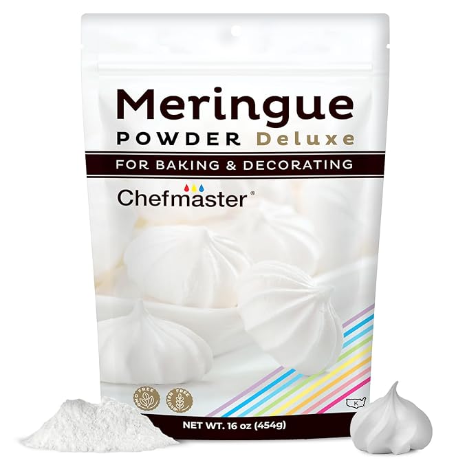 Chefmaster Meringue Powder Deluxe, Professional-Grade Egg White Substitute for Meringue Cookies, Pie Filling, Royal Icing, Non-GMO, Easy-to-Use, Made in USA, 16 oz