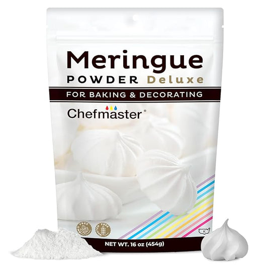 Chefmaster Meringue Powder Deluxe, Professional-Grade Egg White Substitute for Meringue Cookies, Pie Filling, Royal Icing, Non-GMO, Easy-to-Use, Made in USA, 16 oz