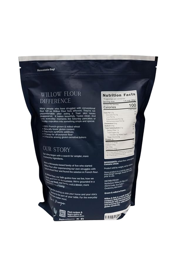 Willow Flour - Authentic French T55 Wheat Flour for Baking, Fine milled, 5LB (2.27kg) Bag