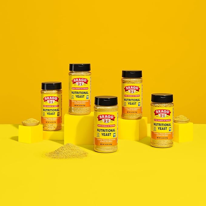 Bragg Nutritional Yeast Seasoning – Vegan, Gluten Free Cheese Flakes – Good Source of Protein & Vitamins – Nutritious Savory Parmesan Cheese Substitute – Non GMO Verified, 4.5 Ounce, 4-Pack