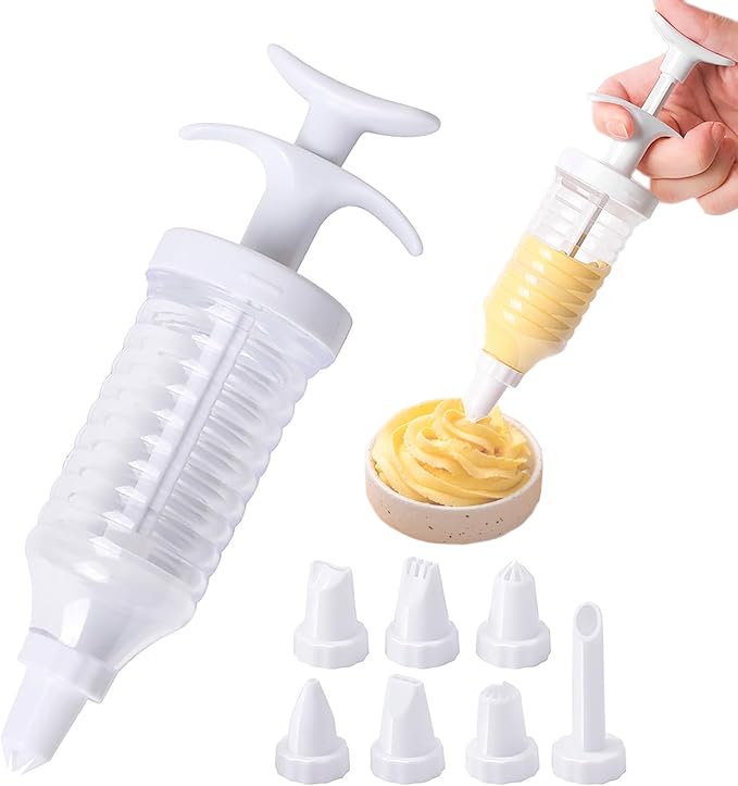 Suuker Cake Decorating Gun, Cupcake Icing Piping Kit, Cake Decorating Kit with 8 Piping Tips, Cupcake Injector/Decorating Icing Set, White